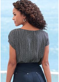 Kurzarmbluse Vivance, Damen, Gr. 46, marine, wei&szlig; gestreift, Web, Obermaterial: 100% Viskose, bedruckt, gestreift, figurumspielend h&uuml;ftbedeckend, Rundhals, Blusen Kurzarmbluse, mit Zierdetail am Ausschnitt, Druckbluse