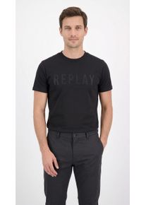 T-Shirt Replay, Damen, Gr. L, nearly schwarz, Single Jersey, Obermaterial: 100% Baumwolle, unifarben, regular fit normal, Rundhals, abgesteppte Kante, Shirts T-Shirt, Baumwoll-Qualit&auml;t, Logoschriftzug