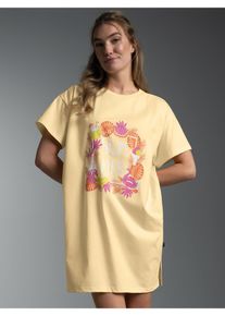 Bigshirt TRIGEMA "TRIGEMA Bigshirt mit sommerlichen Printmotiv", Damen, Gr. S/M, wei&szlig;, neutral, Single Jersey, 100% Baumwolle, Rundhals, Shirts Bigshirt