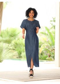 A-Linien-Kleid Heine "Kleid", Damen, Gr. 48, Normalgr&ouml;&szlig;en, rauchblau, meliert, 60% Baumwolle, 40% Lyocell, unifarben, lang, Rundhals, Kleider A-Linien-Kleid