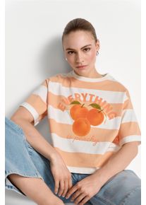 T-Shirt RICHROYAL, Damen, Gr. XL, soft papaya, Single Jersey, Obermaterial: 100% Baumwolle, gestreift, regular fit taillenlang, Rundhals, eingesetzt abgesteppte Kante, Shirts T-Shirt, Regular fit mit Aprikosenprint