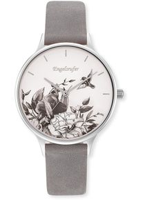 Quarzuhr Engelsrufer "Flower", grau, Armbanduhren, Damen, Quarzuhr, Armbanduhr, Damenuhr, Lederarmband, analog