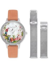 Quarzuhr Engelsrufer "Paradise", koralle, Armbanduhren, Damen, Quarzuhr, Armbanduhr, Damenuhr, Lederarmband, Ideal auch als Geschenk, analog