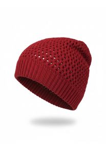 Strickm&uuml;tze styleBREAKER "Strick Beanie M&uuml;tze mit Loch Muster", Damen, rot (bordeaux, rot), Obermaterial: 100% Viskose CV., Modisch, M&uuml;tzen Strickm&uuml;tze
