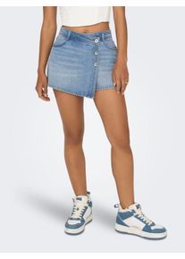 Jeansshorts Only "ONLLESLY REG LB DNM SKORT BJ NOOS", Damen, Gr. S (36), N-Gr, blau (light blau denim), Denim/Jeans, Obermaterial: 100% Baumwolle, unifarben, regular fit kurz, Jeans Jeansshorts, Baumwolle, Regular Waist, Hosenrock