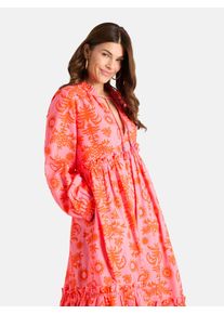 LIEBLINGSST&Uuml;CK Druckkleid LIEBLINGSST&Uuml;CK "EddaL", Damen, Gr. 48, N-Gr, lovely pink, Web, Obermaterial: 100% Viskose, gemustert, regular fit ca. Mitte Wade, V-Ausschnitt, 1-Knopf-Manschette, Kleider Druckkleid, mit R&uuml;schen-Details, Langarm