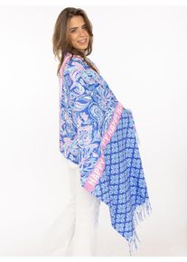 Schal Zwillingsherz "Grafischer Paisley", Damen, royalblau, Web, Obermaterial: 100% Polyester, Modet&uuml;cher Schal, Mustermix, Schriftzug und Fransen