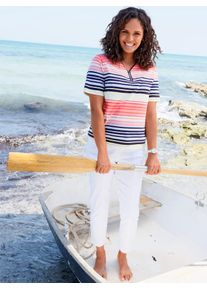 Kurzarmshirt Casual Looks "Ringelshirt", Damen, Gr. 46, flamingo, zitrone, geringelt, 50% Baumwolle, 50% Modal, bedruckt, gemustert, gestreift, mehrfarbig, V-Ausschnitt, Shirts Kurzarmshirt