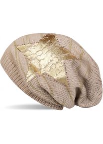 Strickm&uuml;tze styleBREAKER "Feinstrick Beanie mit Stern und Strass", Damen, beige (beige, gold), Obermaterial: 100% Viskose CV., Modisch, M&uuml;tzen Strickm&uuml;tze