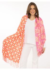 Schal Zwillingsherz "Grafischer Paisley", Damen, pink, Web, Obermaterial: 100% Polyester, Modet&uuml;cher Schal, Mustermix, Schriftzug und Fransen