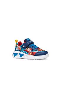Sneaker Geox "J ASSISTER BOY", M&auml;dchen, Gr. 32, blau kombiniert, Lederimitat, Textil, Schuhe Sneaker, Halbschuh mit Blinkfunktion, Gr&ouml;&szlig;enschablone zum Download
