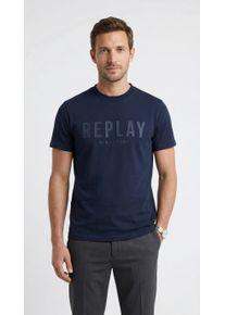 T-Shirt Replay, Damen, Gr. L, indigo blau, Single Jersey, Obermaterial: 100% Baumwolle, unifarben, regular fit normal, Rundhals, abgesteppte Kante, Shirts T-Shirt, Baumwoll-Qualit&auml;t, Logoschriftzug