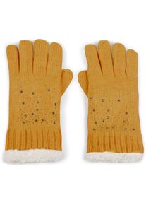 Strickhandschuhe styleBREAKER "Strickhandschuhe mit Strass und Fleece", Damen, gelb (curry), Obermaterial: 65% Polyacryl PAN. 35% Wolle WO., Modisch, Handschuhe Strickhandschuhe