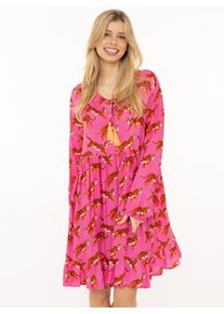 Sweatkleid Zwillingsherz "Trendy Tiger", Damen, Gr. S/M, N-Gr, pink, Obermaterial: 100% Viskose, Kleider Sweatkleid, Tigermotiv, mit Tassel lange &Auml;rmel, figurumspielend