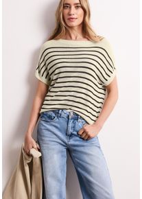 Pullunder Street One, Damen, Gr. 46, soft beige, Strick, Obermaterial: 100% Viskose, gestreift, l&auml;ssig geschnitten h&uuml;ftbedeckend, U-Boot-Ausschnitt, Flachstrickb&uuml;ndchen, Pullover Pullunder, mit Boatneck und Streifen