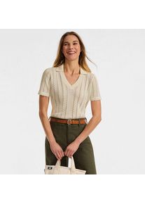 LANDS' END Ajour-Polopullover aus Baumwolle, Damen,  Wei&szlig;, Baumwolle, by Lands' End
