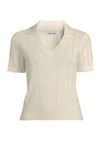 LANDS' END Ajour-Polopullover aus Baumwolle, Damen,  Wei&szlig;, Baumwolle, by Lands' End