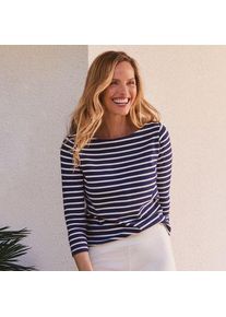 LANDS' END Gestreiftes Baumwollshirt mit 3/4-&Auml;rmeln, Damen,  Blau, Baumwolle, by Lands' End