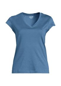 LANDS' END Supima-Shirt mit V-Ausschnitt und Kapp&auml;rmeln, Damen,  Blau, by Lands' End