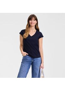 LANDS' END Supima-Shirt mit V-Ausschnitt und Kapp&auml;rmeln, Damen,  Blau, Baumwolle, by Lands' End