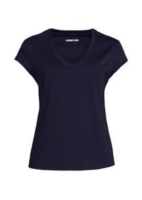 LANDS' END Supima-Shirt mit V-Ausschnitt und Kapp&auml;rmeln, Damen,  Blau, Baumwolle, by Lands' End