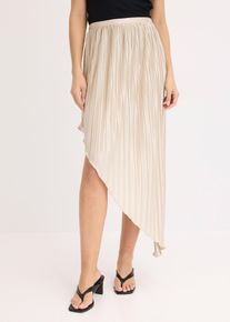 bonprix Pliss&eacute;e-Rock aus gl&auml;nzendem Satin, beige, Gr.44, Stylischer Rock mit asymmetrischer Passform