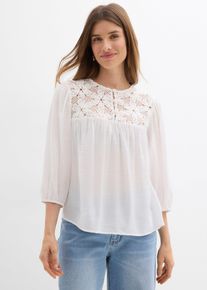 bonprix Bluse aus flie&szlig;endem Viskose-Mix, wei&szlig;, Gr.46, Mit Kn&ouml;pfen am Ausschnitt