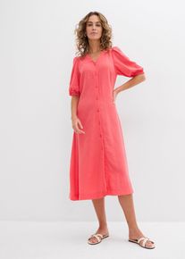 bonprix Midikleid mit Puff&auml;rmeln, pink, Gr.44, Langes Kleid mit Knopfleiste und Volumen&auml;rmeln