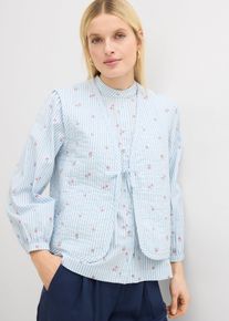 bonprix Steppweste mit floraler Stickerei, blau, Gr.52, Modische Indoor Weste mit Streifen und Bindeband, 100% Baumwolle