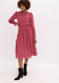 bonprix Chiffonkleid mit Volants, lila, Gr.34, feminines Chiffonkleid in Midil&auml;nge mit modischen Volants an der Schulter, am &Auml;rmelsaum und am Rockteil