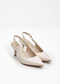 bonprix Slingpumps mit schmalem Absatz, beige, Gr.38, Sch&ouml;ner Slingpumps mit elegantem Metall-Detail