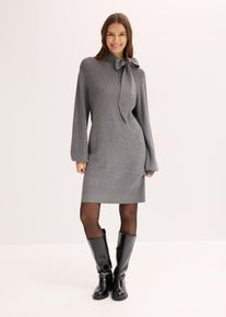 bonprix Strickkleid mit Schleife aus softem Viskose-Mix, grau, Gr.32/34 (XS), kurzes Strickkleid mit dekorativer Schleife seitlich am Kragen