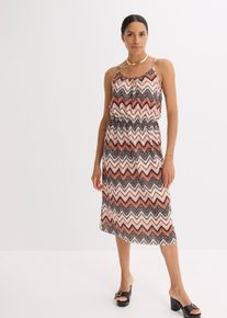 bonprix bedrucktes Tr&auml;gerkleid, wei&szlig;, Gr.52/54 (XXL), modisch bedrucktes Jerseykleid in Midil&auml;nge mit verstellbaren Spaghetti-Tr&auml;gern