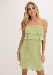 bonprix Minikleid mit Plissee und Strass-Tr&auml;gern, gr&uuml;n, Gr.44/46 (L), Stylisches Kleid mit Strass-Tr&auml;gern