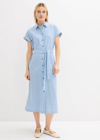bonprix Hemdblusenkleid aus Leinenmix, blau, Gr.36, Modisches Hemdblusenkleid mit Leinenanteil, kn&ouml;chellang, aus Leinen,Viskose