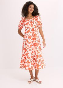 bonprix Midikleid aus reiner Bio-Baumwolle, orange, Gr.38, feminines Midikleid aus reiner Bio-Baumwolle mit Puff&auml;rmeln und gerafftem Oberteil, 100% Baumwolle (organic)