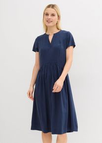 bonprix Kleid aus feinem Viskose-Mix, blau, Gr.38, elegantes Viskose-Mix Kleid mit dekorativem Metalldetail