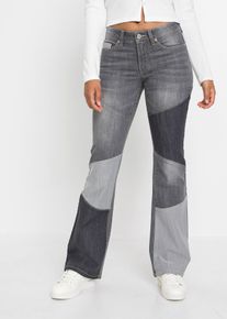 bonprix Flared-Jeans Mid Waist, grau, Gr.38, Trendy Schlagjeans im Patch-Look, 82% Baumwolle