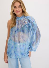 bonprix One-Shoulder Chiffonbluse mit leichter Transparenz, blau, Gr.42, Stylische Bluse mit toller Passform