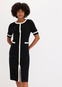 bonprix Strickkleid mit Viskose, schwarz, Gr.44/46 (L), elegantes Strickkleid mit Knopfdetail