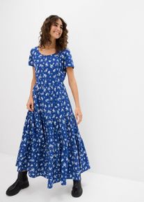 bonprix Kleid mit kurzen &Auml;rmeln, blau, Gr.40, Langes Sommerkleid mit Allover-Muster, aus 100% Baumwolle