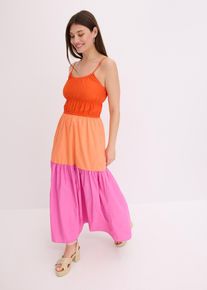 bonprix Tr&auml;gerkleid aus reiner Baumwolle, rot, Gr.54, modisches Maxikleid aus reiner Baumolle im Color-Blocking-Design mit verstellbaren Spaghetti-Tr&auml;gern und elastischen Details in der Taille, aus 100% Baumwolle