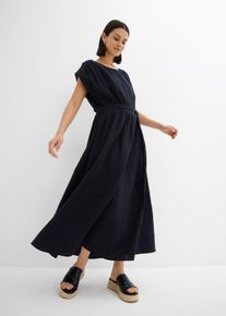bonprix Midikleid aus reiner Baumwolle, schwarz, Gr.52, Musselin-Kleid mit Rundhalsausschnitt und Schlitz am R&uuml;ckenausschnitt, 100% Baumwolle