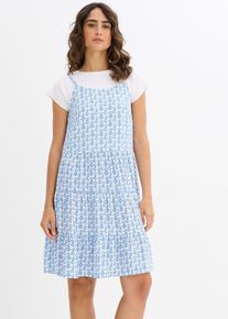 bonprix Tr&auml;gerkleid aus flie&szlig;ender Viskose, wei&szlig;, Gr.46, Bedrucktes, kurzes Tr&auml;gerkleid aus flie&szlig;ender Viskose mit Volants, aus Viskose