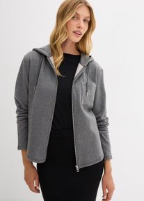 bonprix Kapuzen-Sweatjacke mit recyceltem Polyester, grau, Gr.48/50 (XL), Jacke in leichter A-Form, 60% Baumwolle