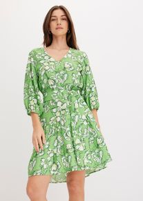 bonprix Minikleid aus softem Viskose-Mix, gr&uuml;n, Gr.44, Feminines Kleid mit 3/4 Volumen&auml;rmeln und stufigen, ausgestelltem Rockteil