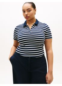 Poloshirt Tommy Hilfiger Curve "CRV 1985 SLIM PIQUE POLO SS", Damen, Gr. 54, schwarz night navy, ecru stp, Single Jersey, Obermaterial: 96% Baumwolle, 4% Elasthan, gestreift, regular fit normal, ohne Ausschnitt, Shirts Poloshirt, in gro&szlig;en Gr&ouml;&szlig;en, aus Pique Qualit&auml;t