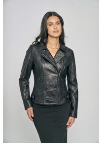 Lederjacke Freaky Nation "Crinkled Leather Biker Jacket", Damen, Gr. XXL(44), schwarz, 100% Leder; Futter: 100% Baumwolle, figurbetont, Jacken Lederjacke