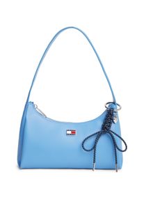 Schultertasche Tommy Jeans "TJW CITY CHARM SHOULDER BAG", Damen, Gr. B/H/T: 26cm x 16,5cm x 8cm, hellblau, Lederimitat, Taschen Schultertasche, Damen Schultertasche, Henkeltasche mit farbigem Schmuckelement