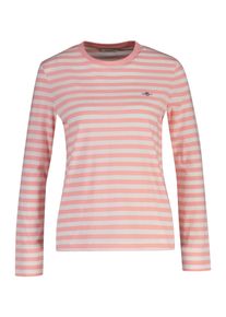 Langarmshirt Gant "REGULAR STRIPED SHIELD", Damen, Gr. L, hell pink, Single Jersey, Obermaterial: 100% Baumwolle, regular fit normal, Rundhals, eingesetzt gerader Abschluss, Shirts Langarmshirt, Regular fit mit Rundhalsausschnitt
